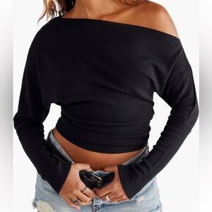 We The Free Fuji Off The Shoulder Black Thermal Top Size Medium